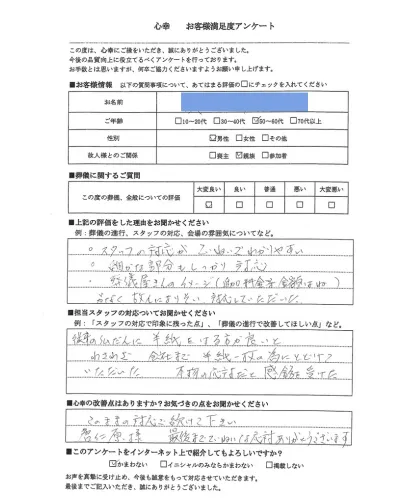 イニシャルT・O様より届いた実際のアンケート